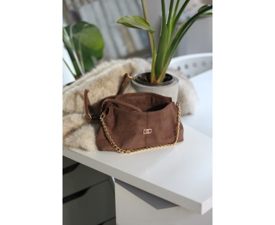 Vizon süet zincir aksesuar detaylı el & omuz çantası 