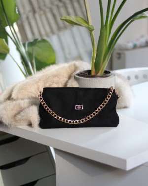 siyah süet zincir aksesuar detaylı el & omuz çantası 