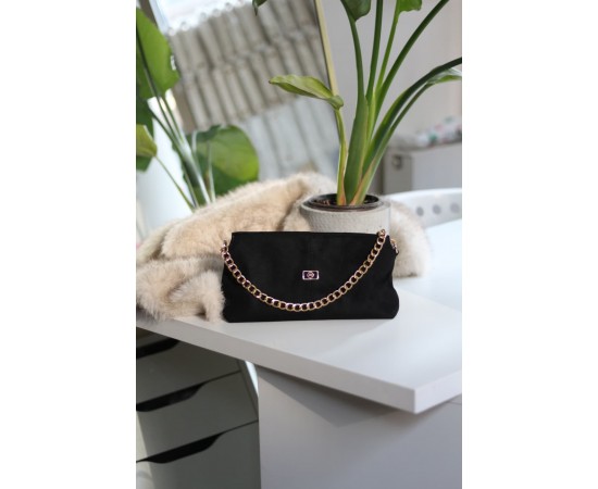 siyah süet zincir aksesuar detaylı el & omuz çantası 