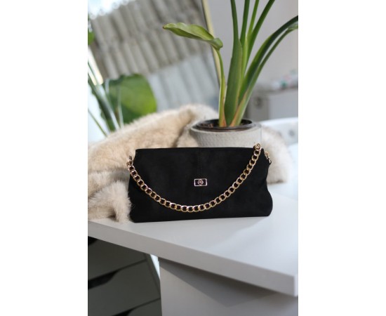 siyah süet zincir aksesuar detaylı el & omuz çantası 