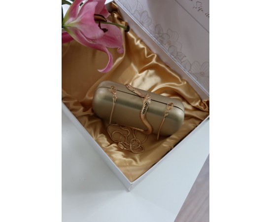 Gold yılan aksesuar detaylı kasa zincirli abiye çanta