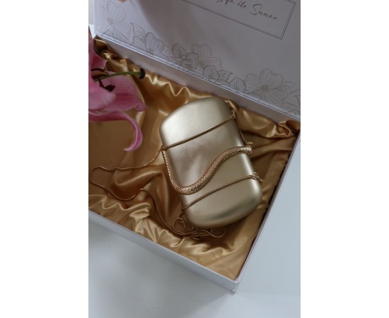 Gold yılan aksesuar detaylı kasa zincirli abiye çanta