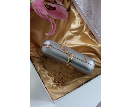 Silver yılan aksesuar detaylı kasa zincirli abiye çanta