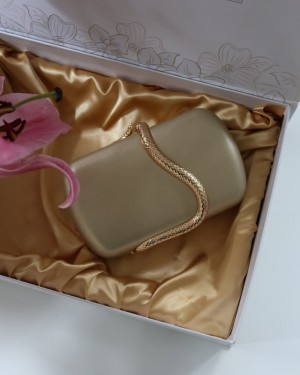 Gold yılan aksesuar detaylı kasa zincirli abiye çanta