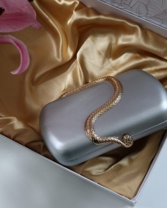 Silver yılan aksesuar detaylı kasa zincirli abiye çanta