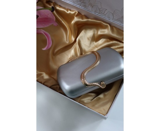 Silver yılan aksesuar detaylı kasa zincirli abiye çanta