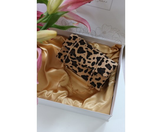 Leopar Süet Mini Kutu Omuz Çantası