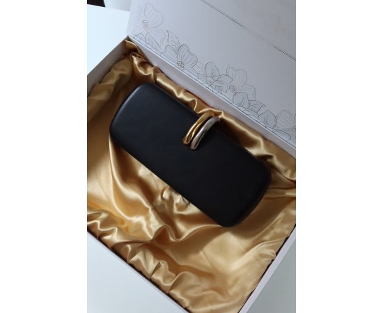 Siyah metal aksesuar detaylı zincirli slim abiye el omuz çantası