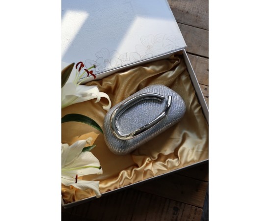 Silver Taşlı Mika Tutma Aksesuarlı Zincirli Omuz Çantası