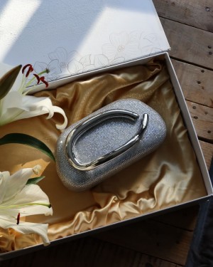 Silver Taşlı Mika Tutma Aksesuarlı Zincirli Omuz Çantası