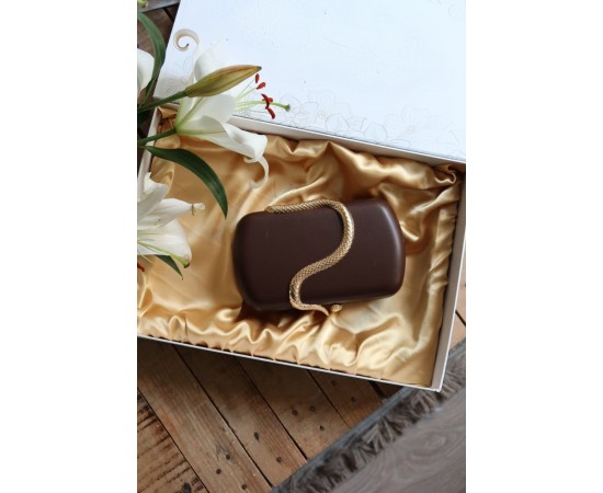 Acı kahve yılan aksesuar detaylı kasa zincirli abiye çanta 