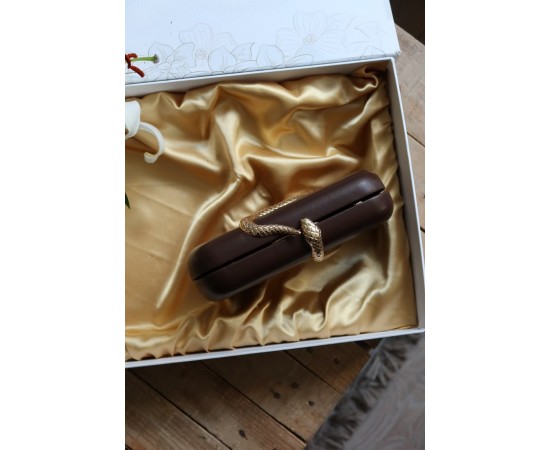 Acı kahve yılan aksesuar detaylı kasa zincirli abiye çanta 