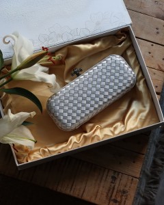 Silver Saten Slim Baklava Desenli Kasa Abiye El Çantası 