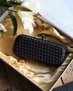 Siyah Saten Slim Baklava Desenli Kasa Abiye El Çantası