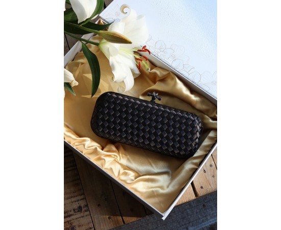 Siyah Saten Slim Baklava Desenli Kasa Abiye El Çantası