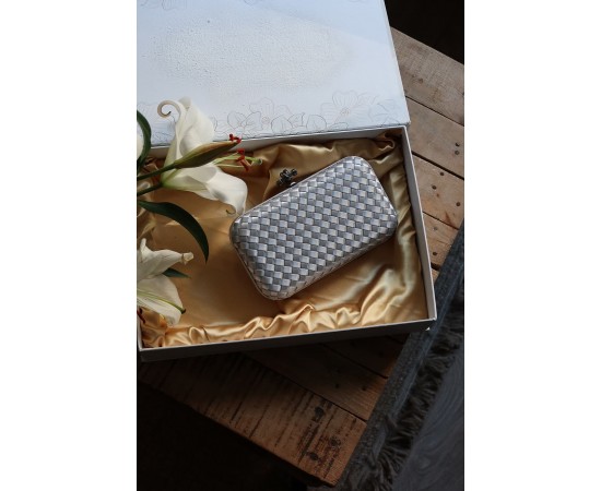 Silver Saten Standart Baklava Desenli Kasa Abiye El Çantası