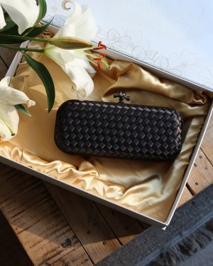 Siyah Saten Slim Baklava Desenli Kasa Abiye El Çantası