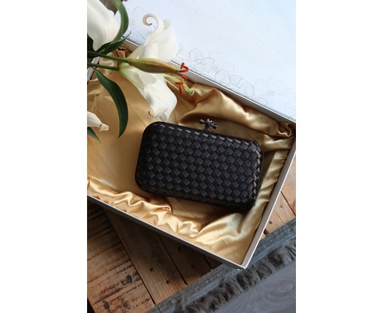 Siyah Saten Standart Baklava Desenli Kasa Abiye El Çantası