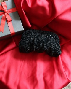 Siyah Taş  Mini Dokuma Burs Detaylı Abiye Çanta