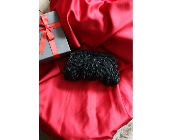 Siyah Taş  Mini Dokuma Burs Detaylı Abiye Çanta