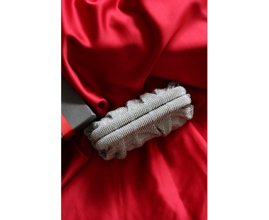 Silver Taş  Mini Dokuma Burs Detaylı Abiye Çanta