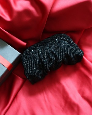 Siyah Taş Mini Dokuma Burs Detaylı Abiye Çanta Siyah Taş Mini Dokuma Burs Detaylı Abiye Çanta