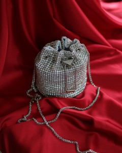 Silver taşlı kristal klips detaylı pouch abiye çanta