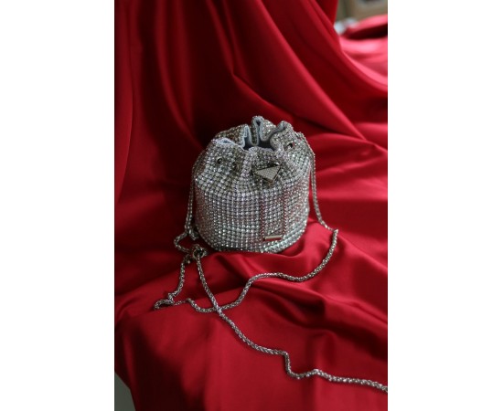 Silver taşlı kristal klips detaylı pouch abiye çanta