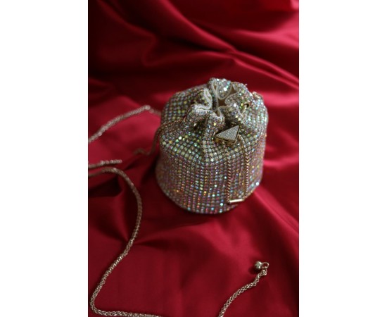 Çok Renkli  taşlı kristal klips detaylı pouch abiye çanta