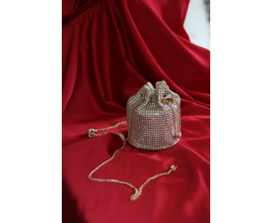 Çok Renkli  taşlı kristal klips detaylı pouch abiye çanta