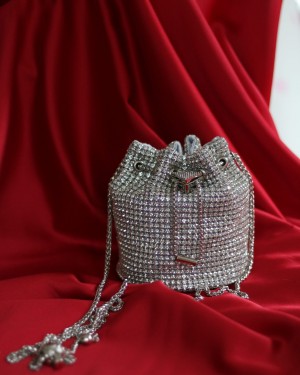 Silver taşlı kristal klips detaylı pouch abiye çanta