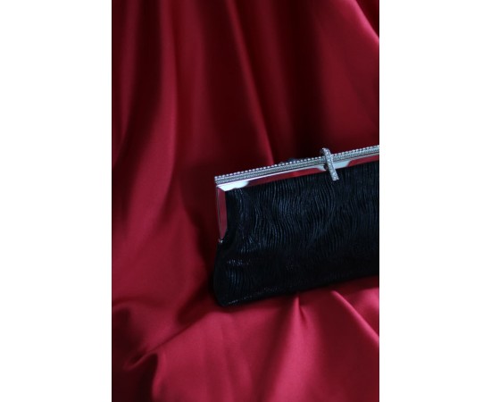 Siyah burgu dokulu kristal burslu abiye el çantası 