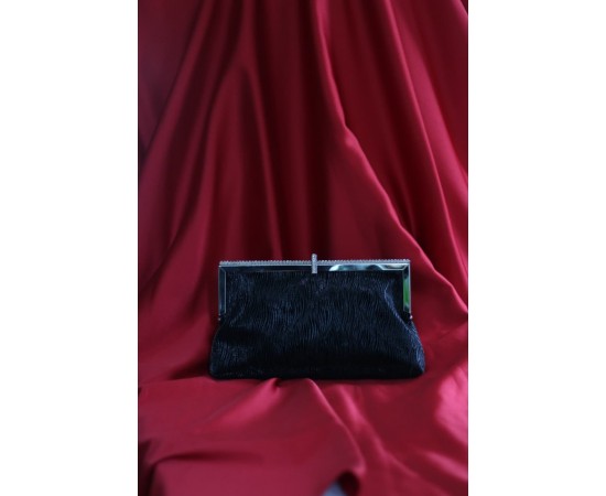 Siyah burgu dokulu kristal burslu abiye el çantası 