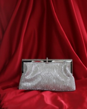 Silver  burgu dokulu kristal burslu abiye el çantası 