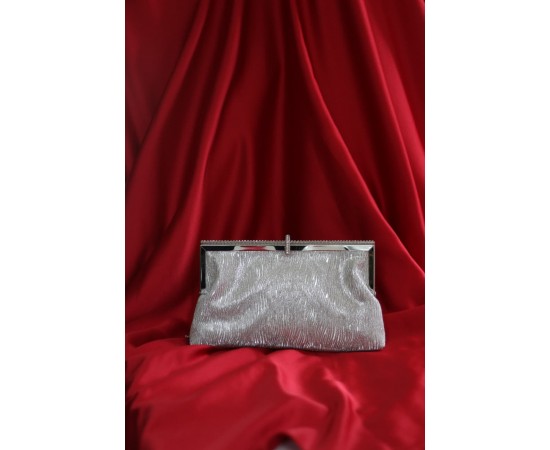 Silver  burgu dokulu kristal burslu abiye el çantası 