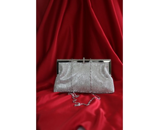 Silver  burgu dokulu kristal burslu abiye el çantası 