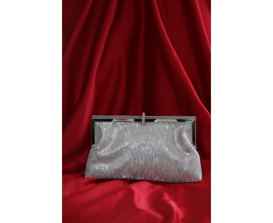 Silver  burgu dokulu kristal burslu abiye el çantası 