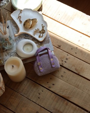 lila zımbalı mini maskot bozuk para cüzdanı 