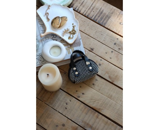 Siyah zımbalı mini maskot bozuk para cüzdanı 