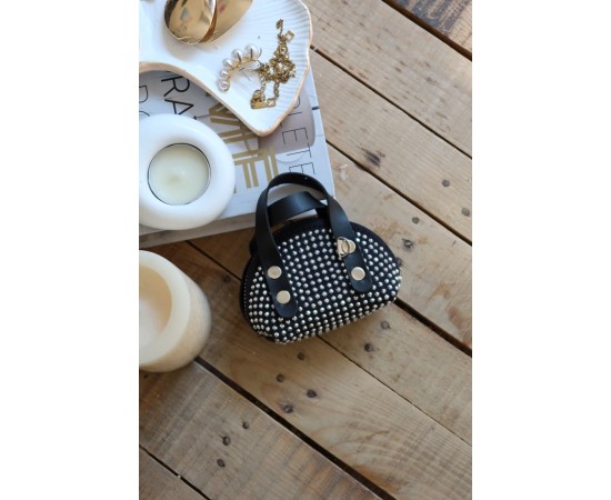 Siyah zımbalı mini maskot bozuk para cüzdanı 