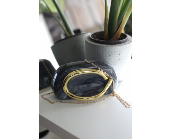 Gri Desenli  Mika Tutma Aksesuarlı Zincirli Omuz Çantası