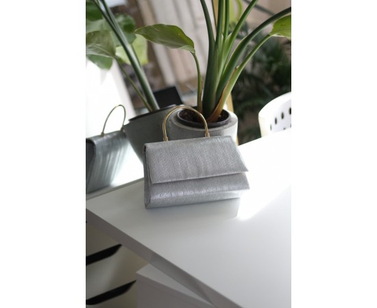 Silver Çizgi Dokulu Metal Tutma Saplı Kapaklı Abiye Çantası