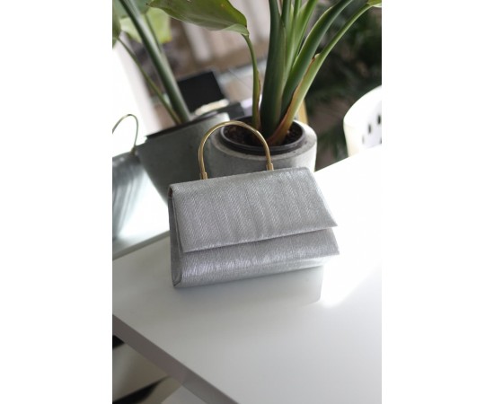 Silver Çizgi Dokulu Metal Tutma Saplı Kapaklı Abiye Çantası