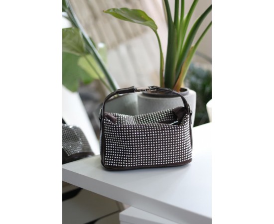 Acı Kahve  zımbalı klips detaylı el omuz çantası