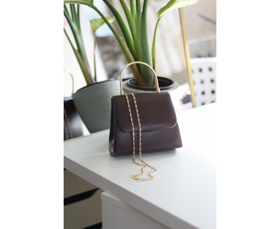 Kadın acı kahve metal sap detaylı abiye el omuz çantası