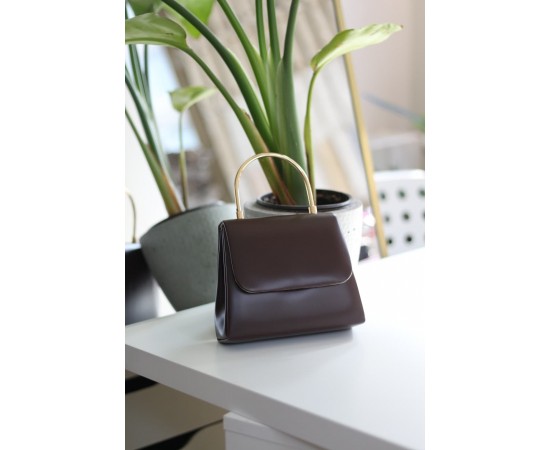 Kadın acı kahve metal sap detaylı abiye el omuz çantası