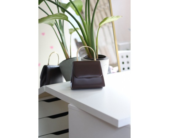 Kadın acı kahve metal sap detaylı abiye el omuz çantası