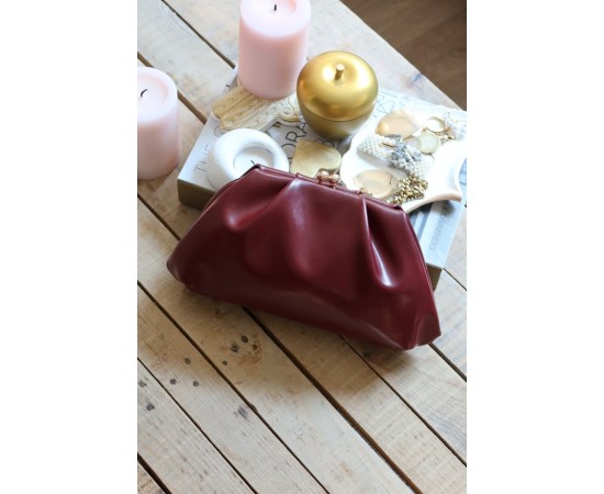 bordo gold burslu mini pouch el omuz çantası
