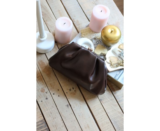 acı kahve  gold burslu mini pouch el omuz çantası