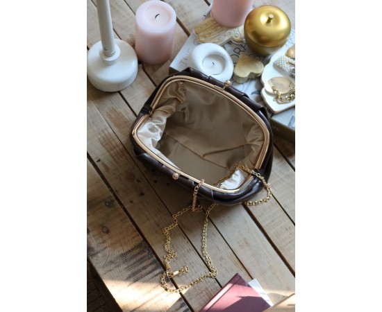 acı kahve  gold burslu mini pouch el omuz çantası